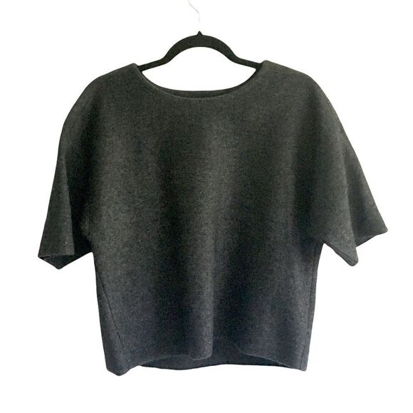 LORD & TAYLOR Wool Cropped Short Sleeve Sweater Charcoal Black Grey S - Picture 2 of 8